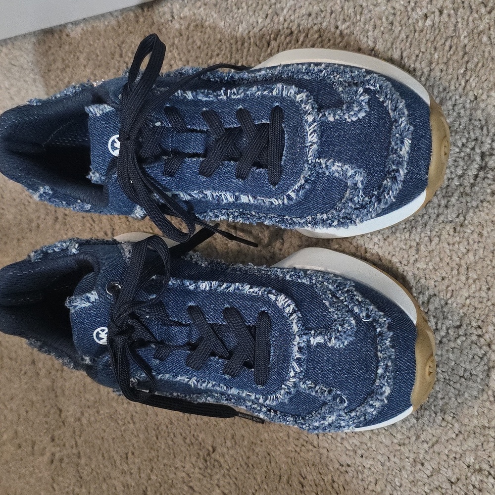 Michael Kors Ari Trainer Frayed Denim Sneakers - Picture 3 of 11